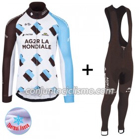Conjunto Maillot + Culotte largo con tirantes Invierno Termico 2017 AG2R La Mondiale Mujer N001